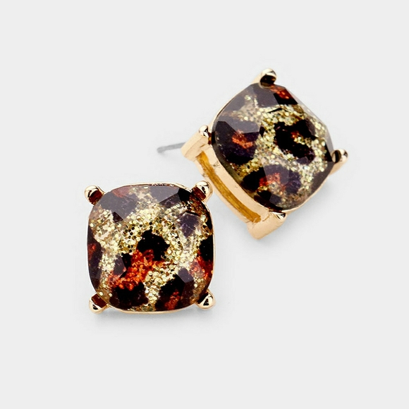 Gold Black Square Stud Fashion Jewelry Earrings Trendy Statement Accessories - Picture 1 of 2